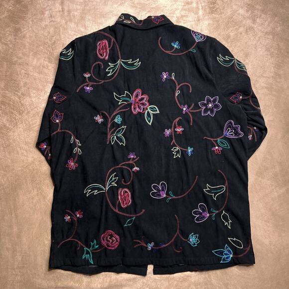 Koret Vintage 90s Floral Embroidered Button Up Jacket Black Multicolor Boho - Picture 2 of 6